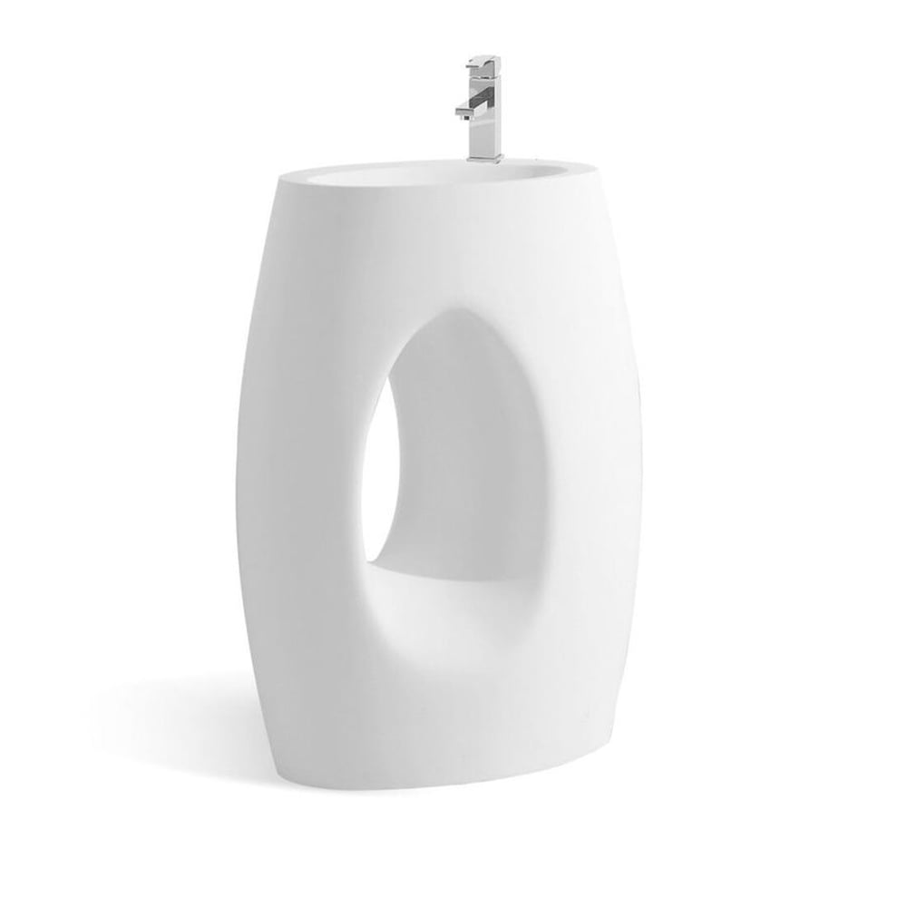 850 mm witte stenen hars voetstuk badkamerwastafel wastafel uitgehold Vensterafbeelding