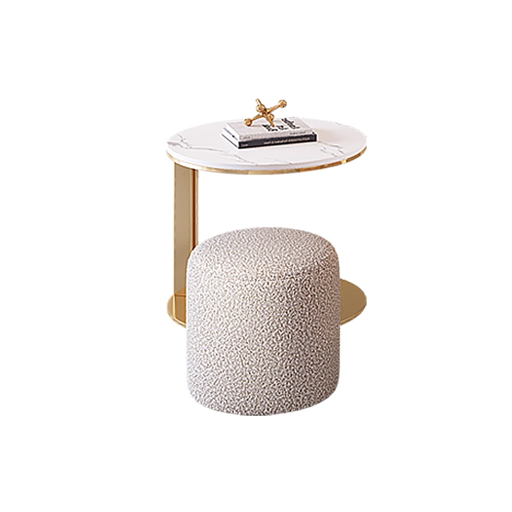 Contemporary Sintered Stone Top End Table with Ottoman Set of 2 with Golden Frame window image