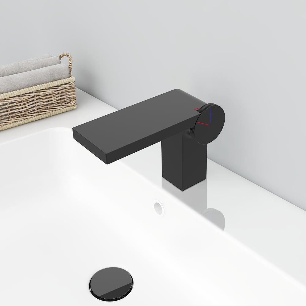 Geometric Single Hole Waterfall Bathroom Sink Faucet Solid Brass window image