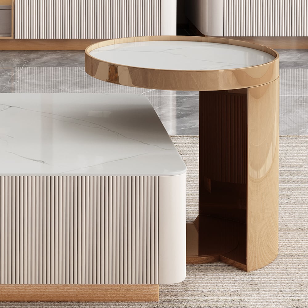 Modern Nesting Sintered Stone Tabletop Coffee Table Set with 4 Drawers window image