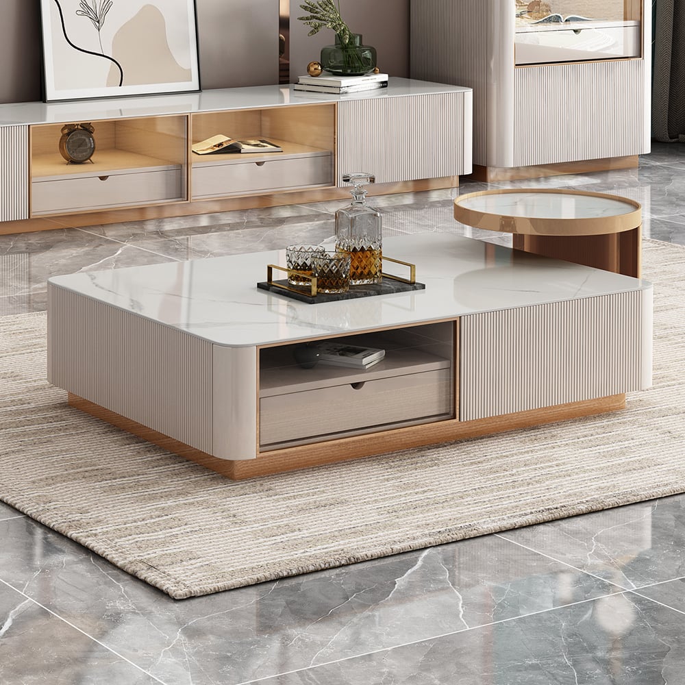 Modern Nesting Sintered Stone Tabletop Coffee Table Set with 4 Drawers window image