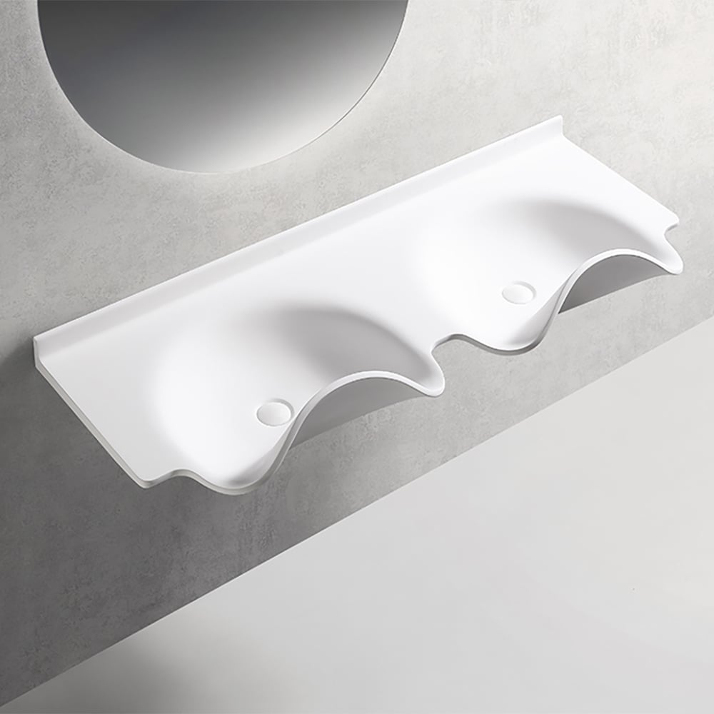 50" Wall-Mounted Double Bathroom Sink Wash Sink Wavy-Shaped window image