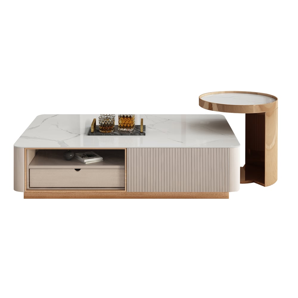 Modern Nesting Sintered Stone Tabletop Coffee Table Set with 4 Drawers window image