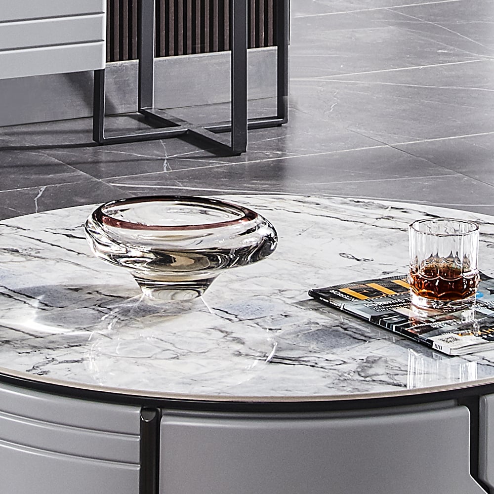 3 Pieces Victory Sintered Stone Top Coffee Table Set with Faux Leather Stool window image