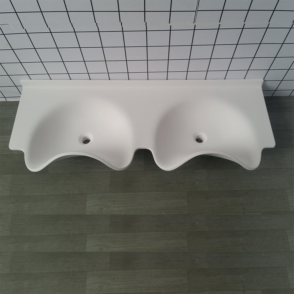 50" Wall-Mounted Double Bathroom Sink Wash Sink Wavy-Shaped window image