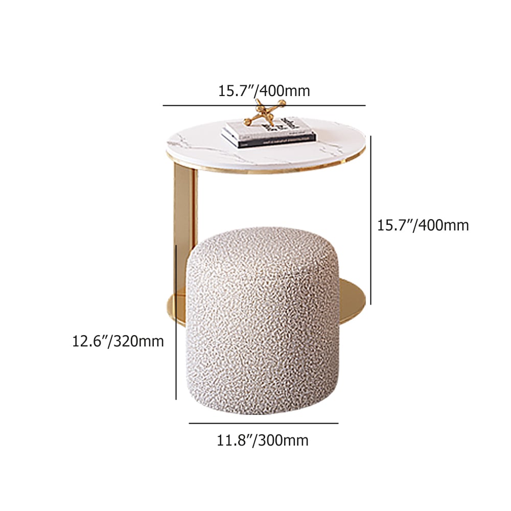 Contemporary Sintered Stone Top End Table with Ottoman Set of 2 with Golden Frame window image