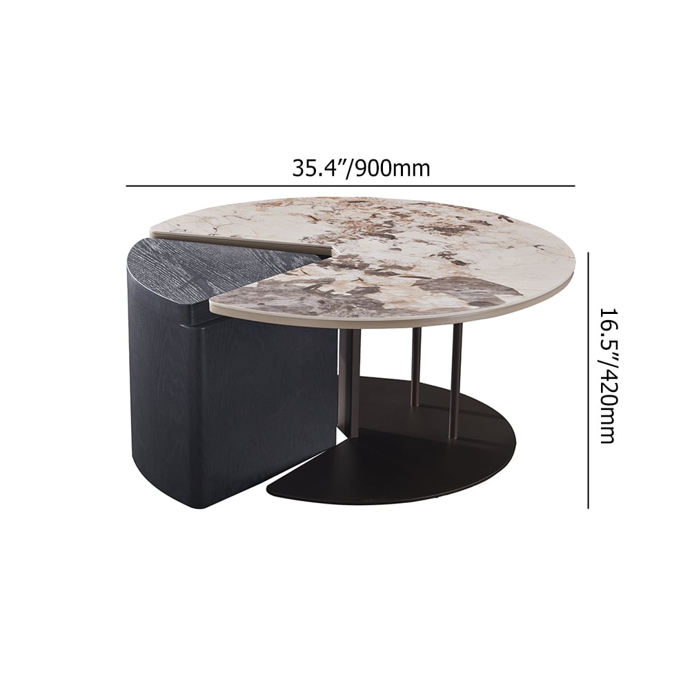 Table basse 3 pièces Pandora & Black avec plateau en pierre frittée avec 1 rangement image de fenêtre
