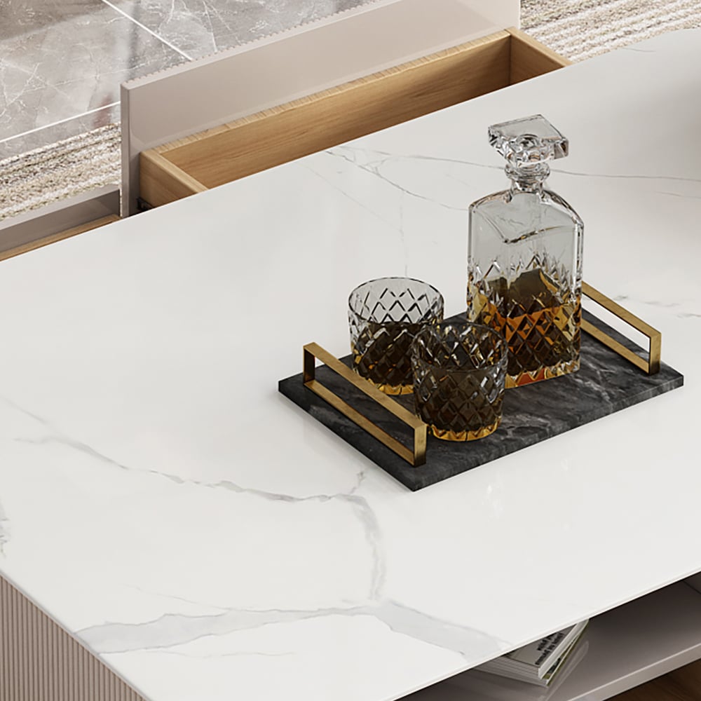 Modern Nesting Sintered Stone Tabletop Coffee Table Set with 4 Drawers window image