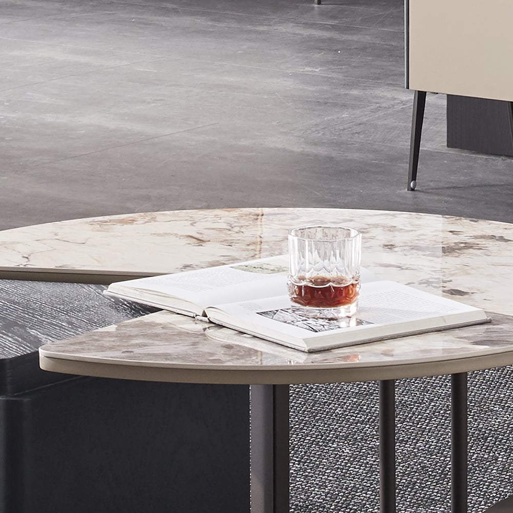 Table basse 3 pièces Pandora & Black avec plateau en pierre frittée avec 1 rangement image de fenêtre