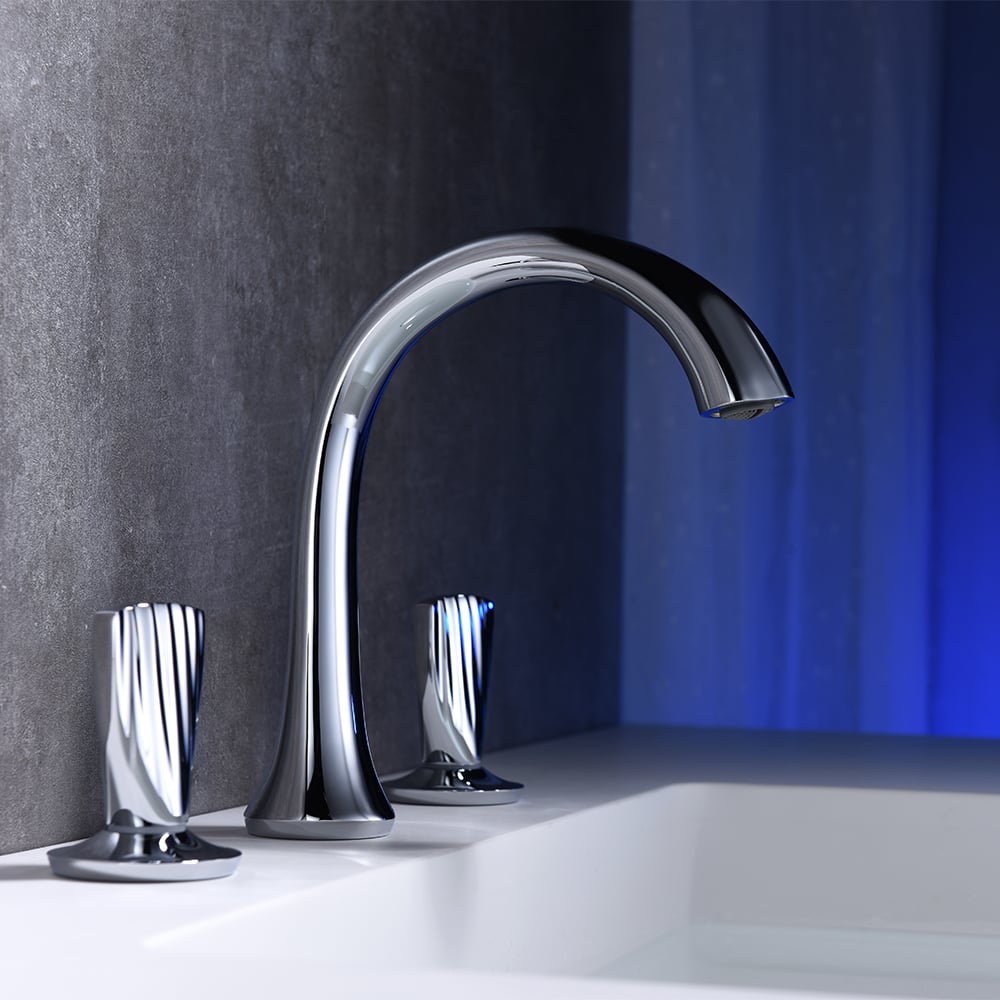 Aerated Spout Widespread Bathroom Sink Faucet Solid Brass Shell Shaped window image