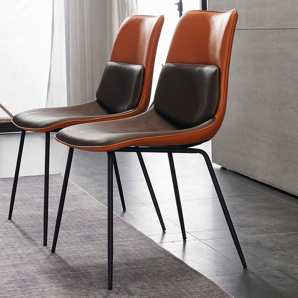 Orange Modern Faux Leather Upholstered Dining Chair with Metal Legs Set of 2 window image