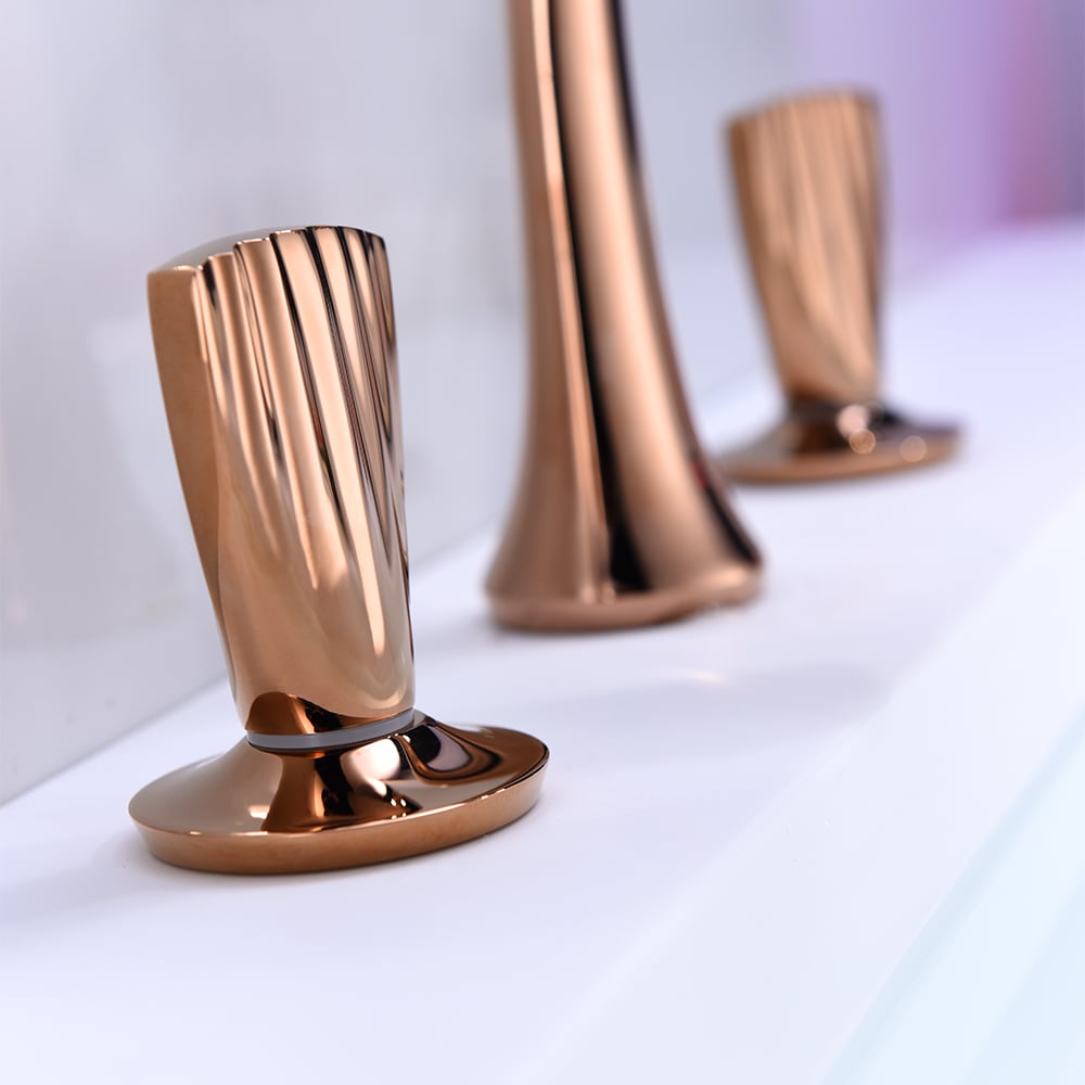 Aerated Spout Widespread Bathroom Sink Faucet Solid Brass Shell Shaped window image