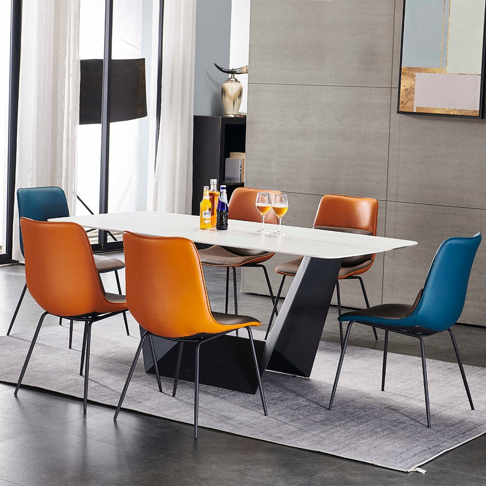Orange Modern Faux Leather Upholstered Dining Chair with Metal Legs Set of 2 window image