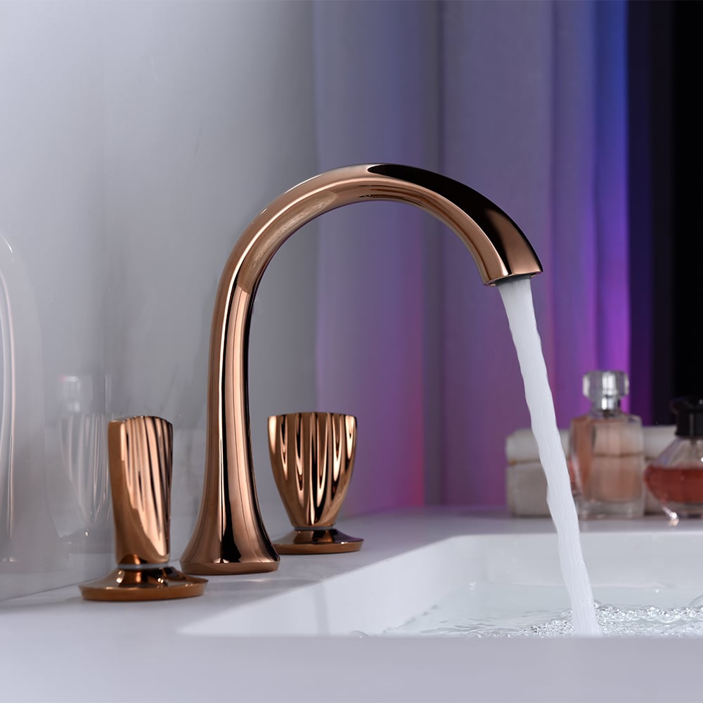 Aerated Spout Widespread Bathroom Sink Faucet Solid Brass Shell Shaped window image
