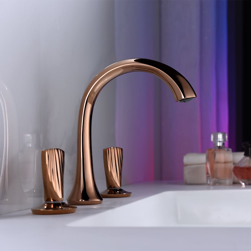 Aerated Spout Widespread Bathroom Sink Faucet Solid Brass Shell Shaped window image