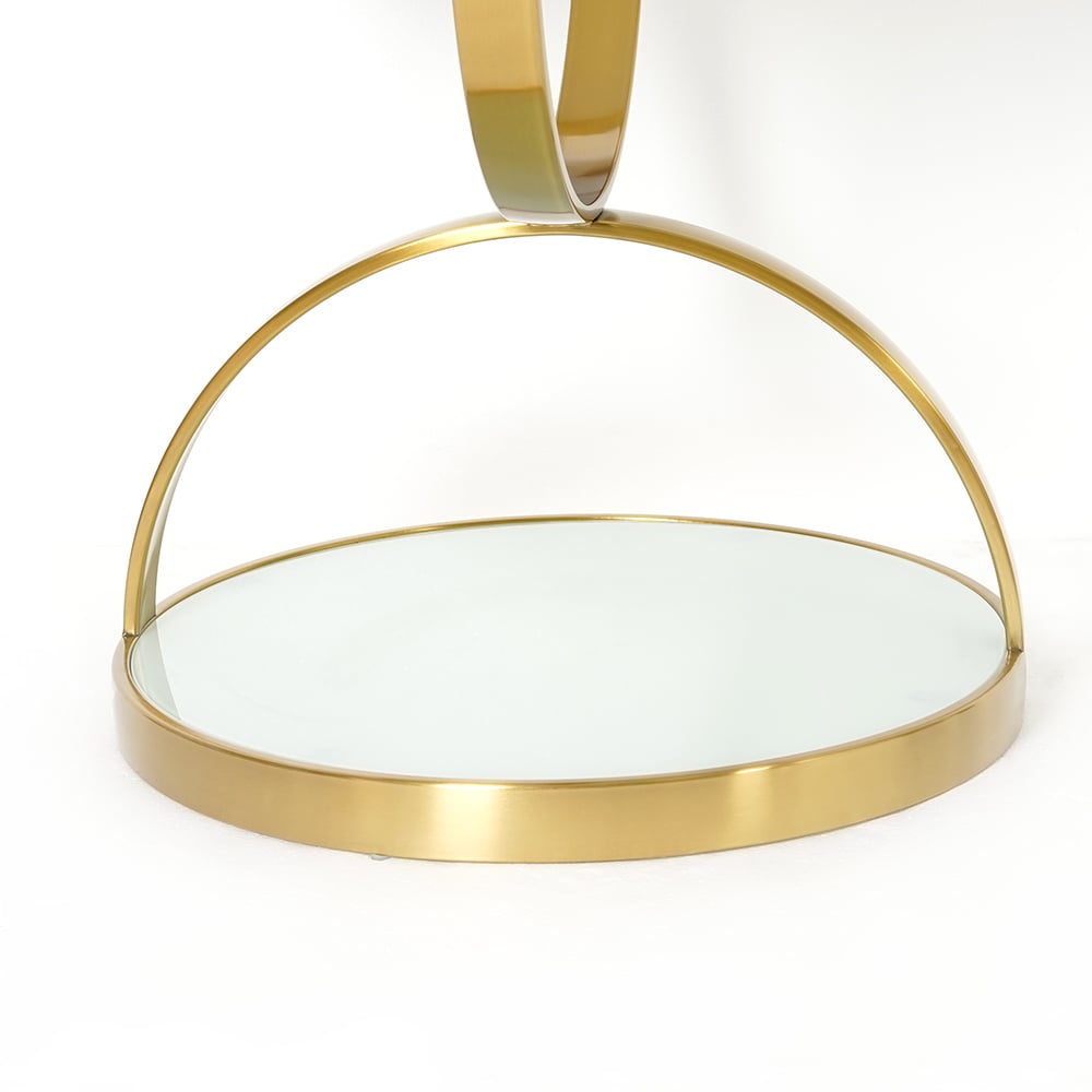 White Round Side Table Tempered Glass with Storage End Table in Gold window image