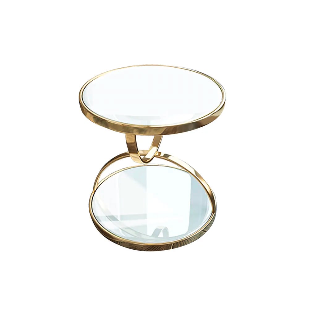 White Round Side Table Tempered Glass with Storage End Table in Gold window image