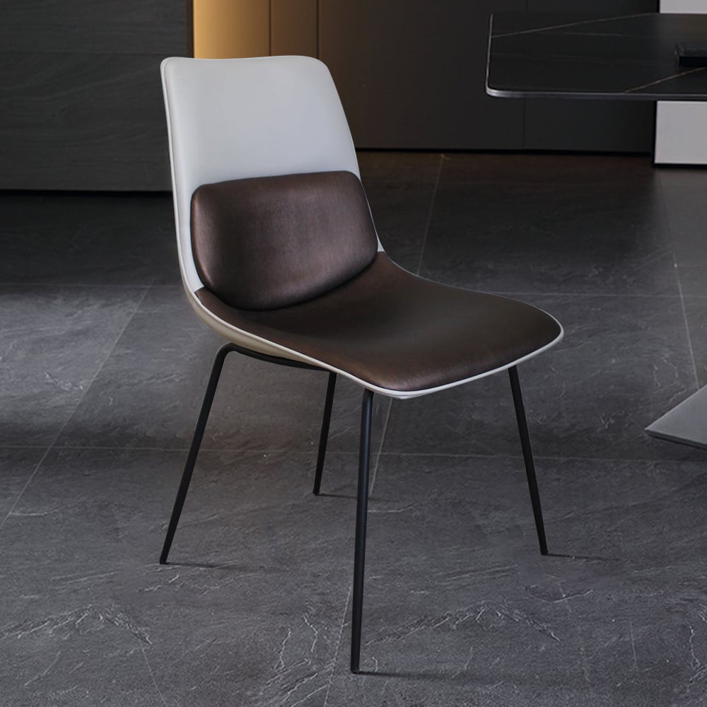 Gray Modern Faux Leather Upholstered Dining Chair with Metal Legs Set of 2 window image