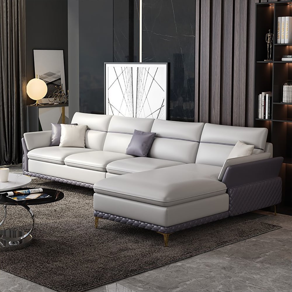 3100mm Grey Faux Leather Sectional Sofa with Right Chaise window image