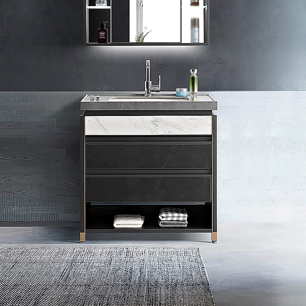 32 „vrijstaande gesinterde stenen bovenkant onderbouw keramische wastafel badkamermeubel Vensterafbeelding