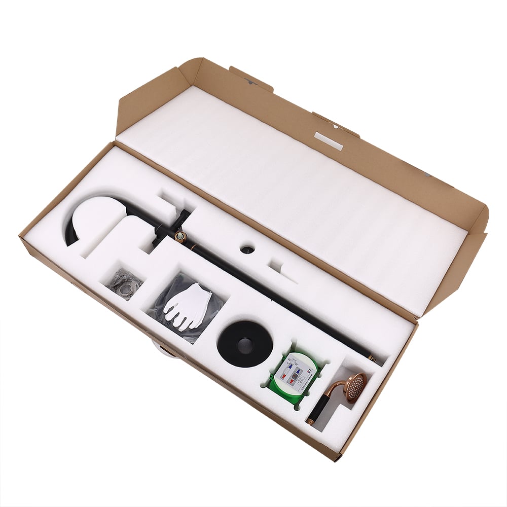 Missic Freestanding Tub Filler Faucet with Handheld Shower Solid Brass window image