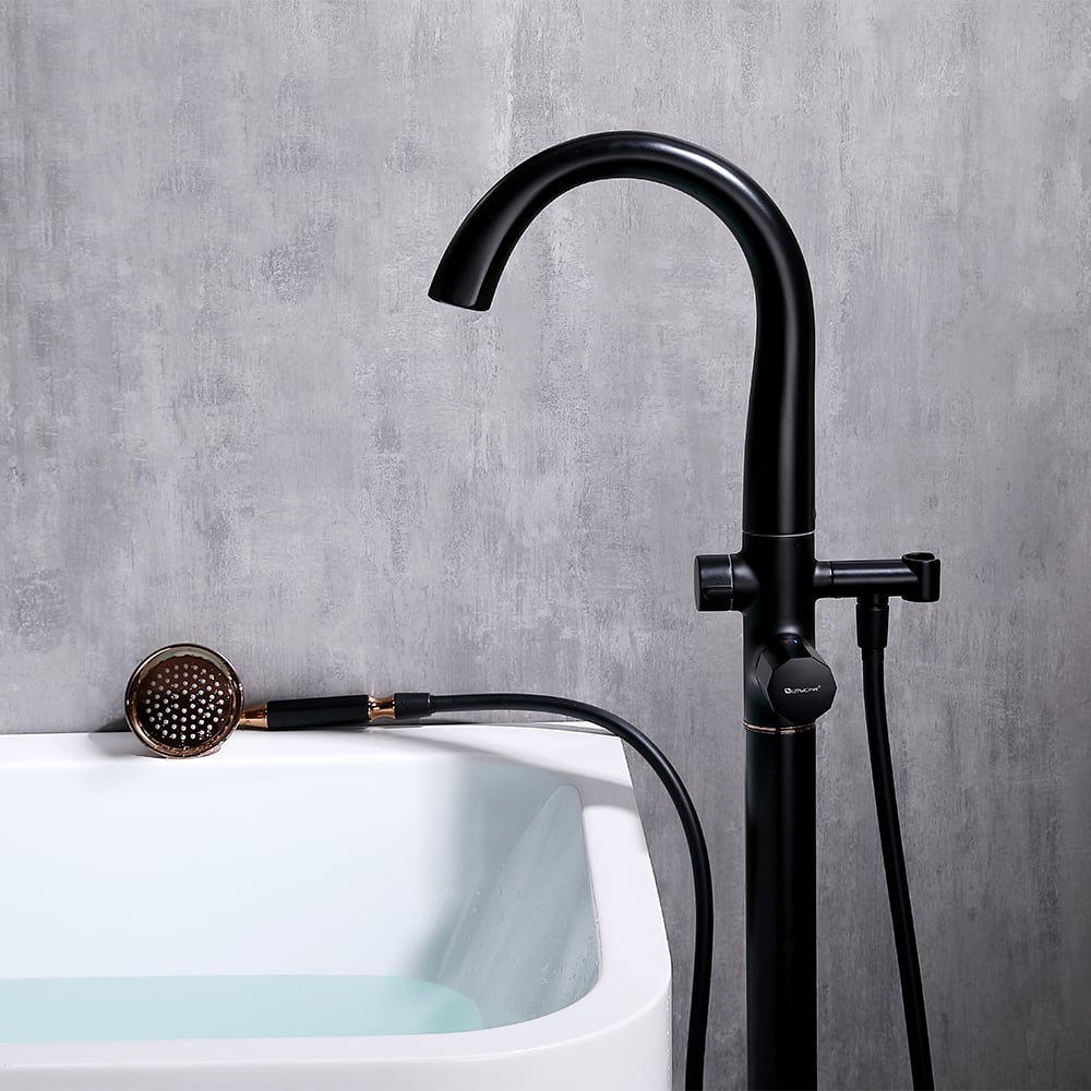 Missic Freestanding Tub Filler Faucet with Handheld Shower Solid Brass window image