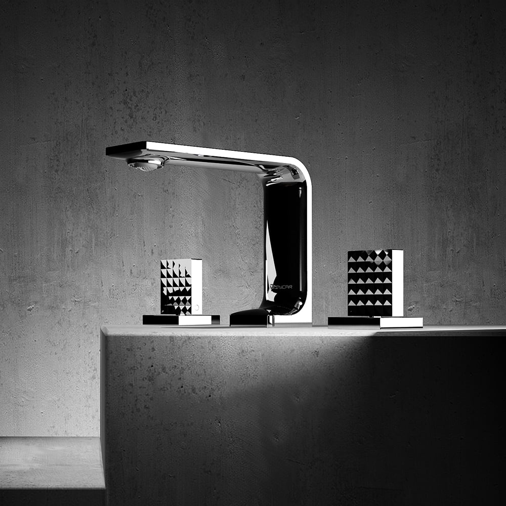 Geometric 3-Hole Bathroom Basin Tap Solid Brass window image