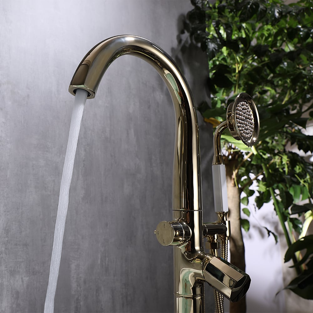 Missic Freestanding Tub Filler Faucet with Handheld Shower Solid Brass window image