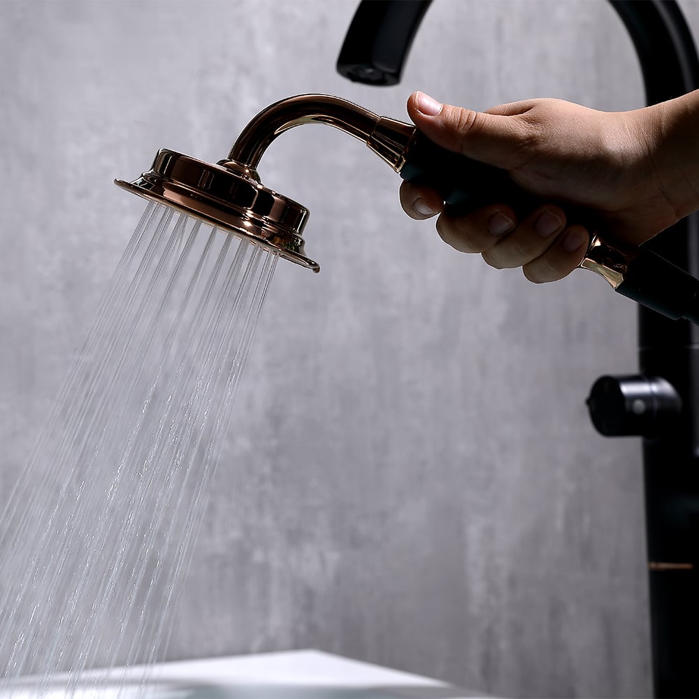 Missic Freestanding Tub Filler Faucet with Handheld Shower Solid Brass window image