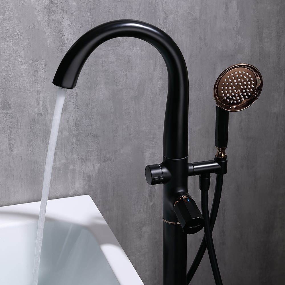 Missic Freestanding Tub Filler Faucet with Handheld Shower Solid Brass window image