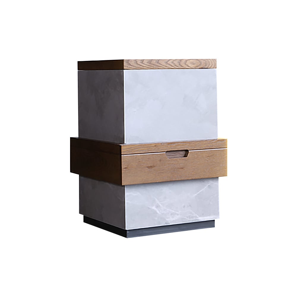 Gray Modern End Table with Storage in Sintered Stone & Wood & Metal Square Side Table window image