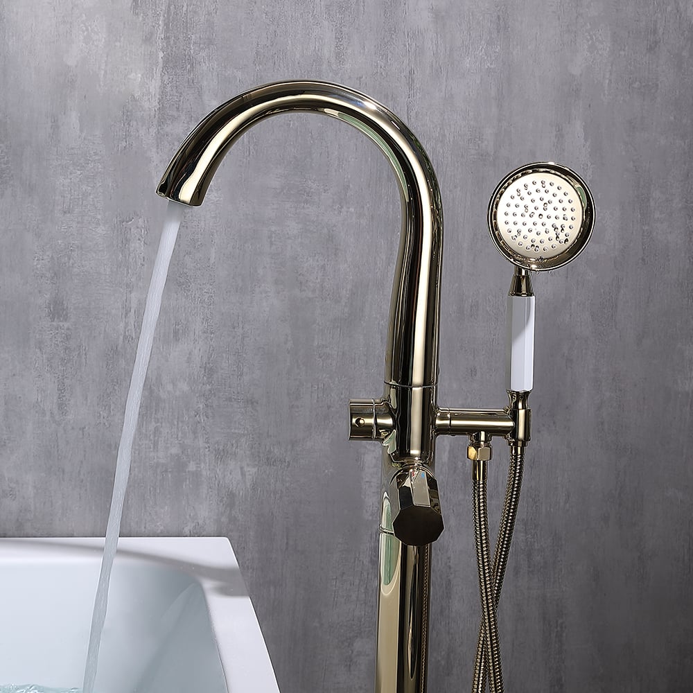 Missic Freestanding Tub Filler Faucet with Handheld Shower Solid Brass window image