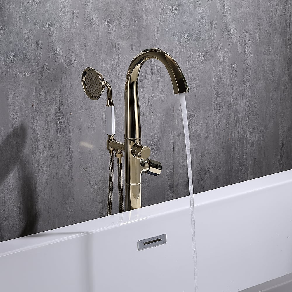 Missic Freestanding Tub Filler Faucet with Handheld Shower Solid Brass window image
