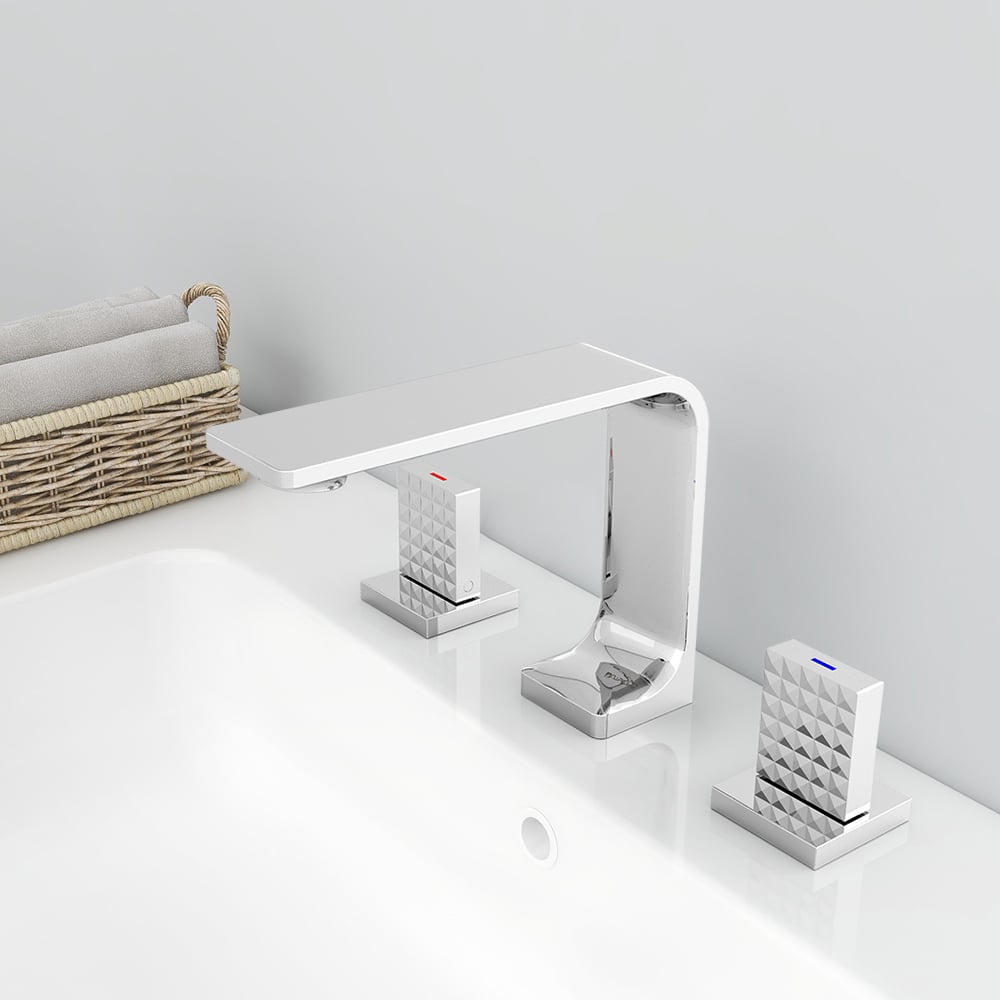 Geometric 3-Hole Bathroom Basin Tap Solid Brass window image