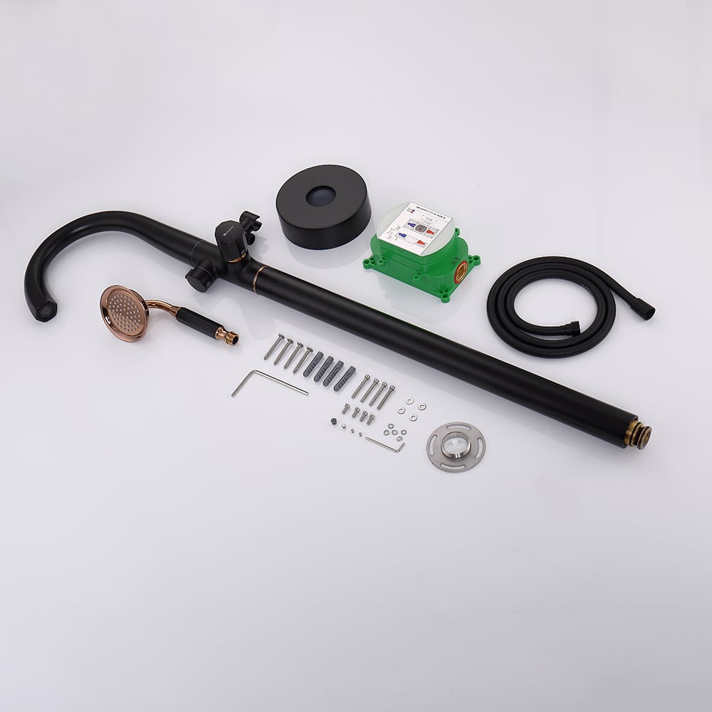 Missic Freestanding Tub Filler Faucet with Handheld Shower Solid Brass window image