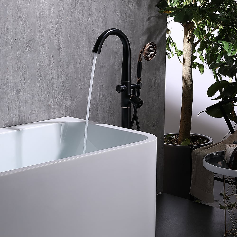 Missic Freestanding Tub Filler Faucet with Handheld Shower Solid Brass window image