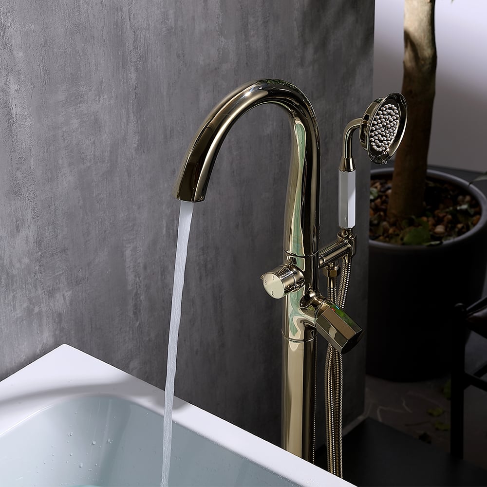 Missic Freestanding Tub Filler Faucet with Handheld Shower Solid Brass window image