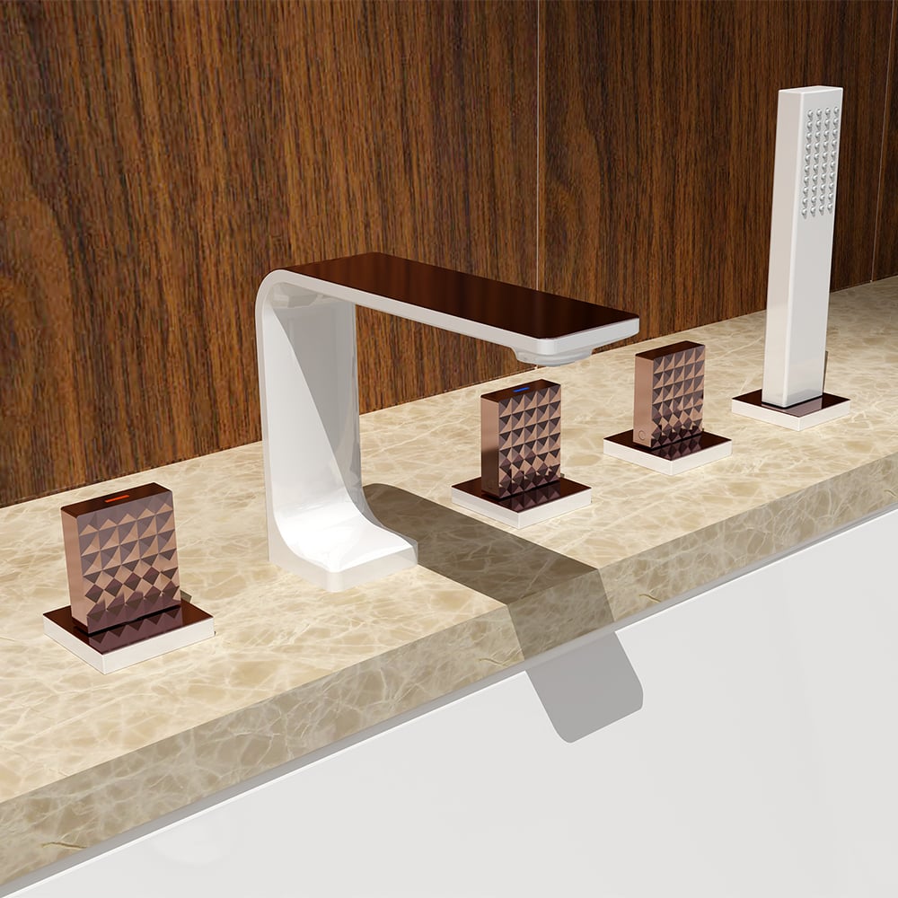 Robinet de bain 5 trous à montage géométrique avec douchette en laiton massif image de fenêtre