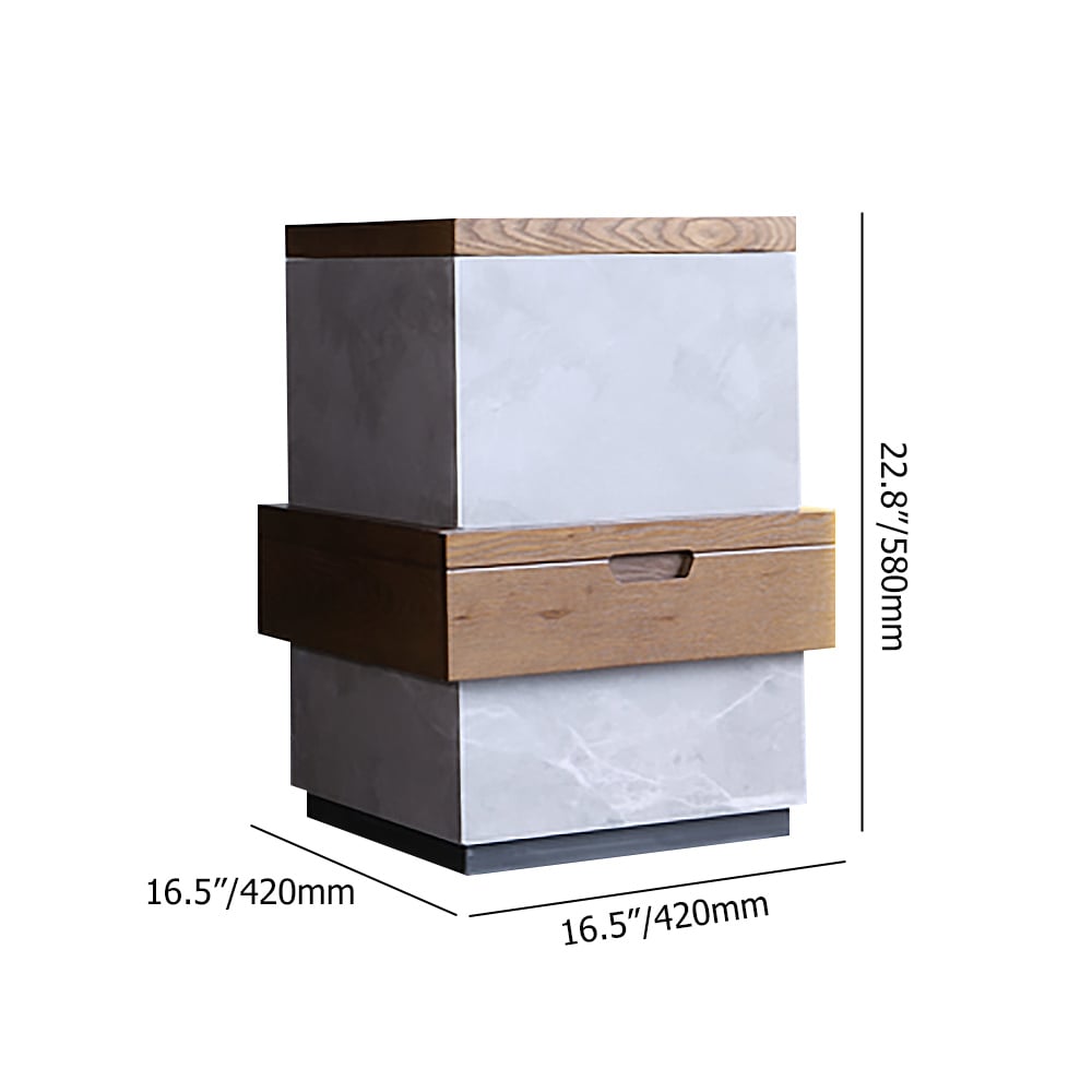 Gray Modern End Table with Storage in Sintered Stone & Wood & Metal Square Side Table window image