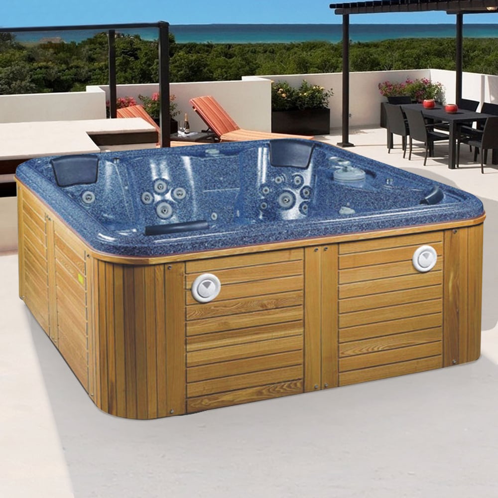 83.5" Blue Square Outdoor Acrylic 55-Jet Hot Tub Suitable for 6 Person window image
