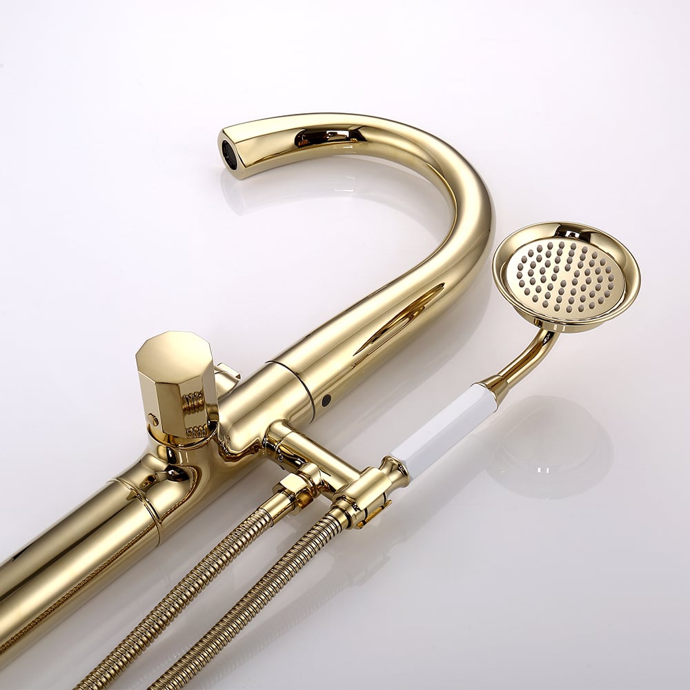 Missic Freestanding Tub Filler Faucet with Handheld Shower Solid Brass window image