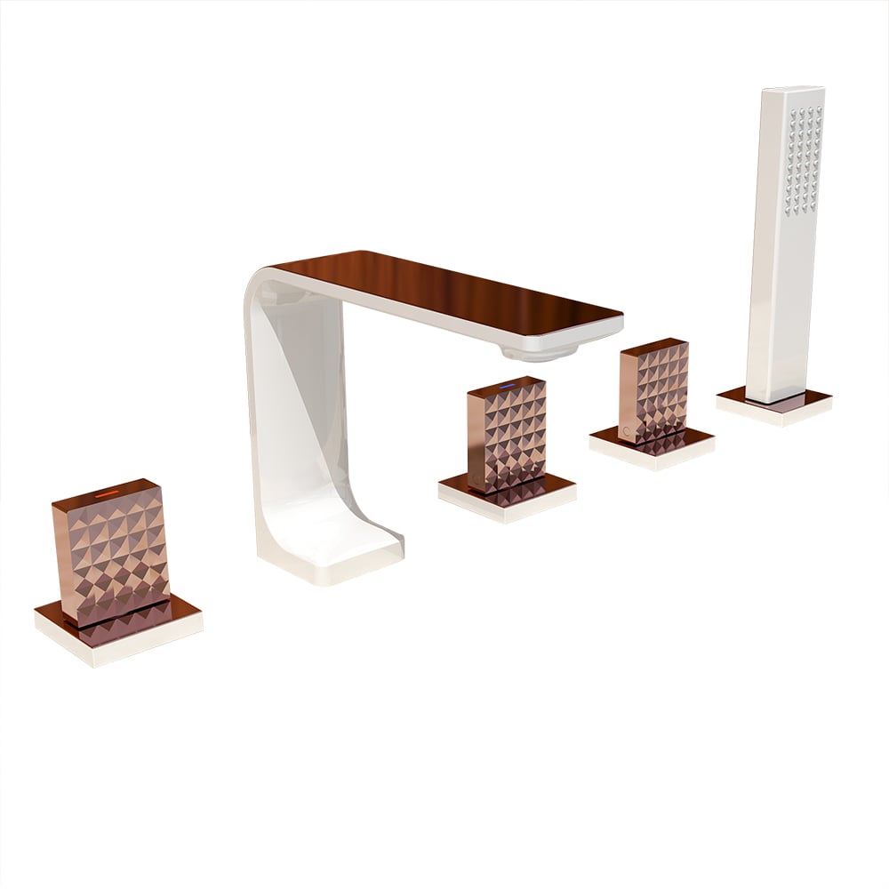 Robinet de bain 5 trous à montage géométrique avec douchette en laiton massif image de fenêtre