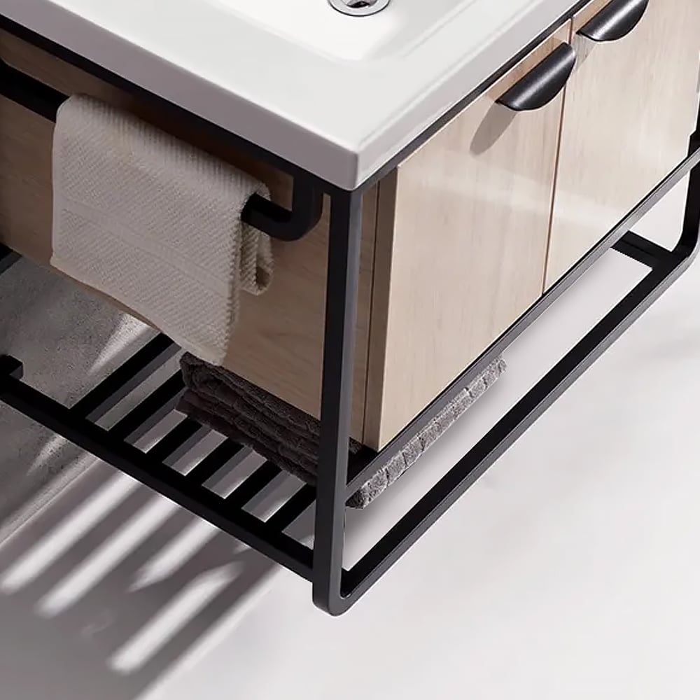 720mm Natural Floating Bathroom Vanity Integral Ceramic Undermount 2 Towel Hanging Rods window image