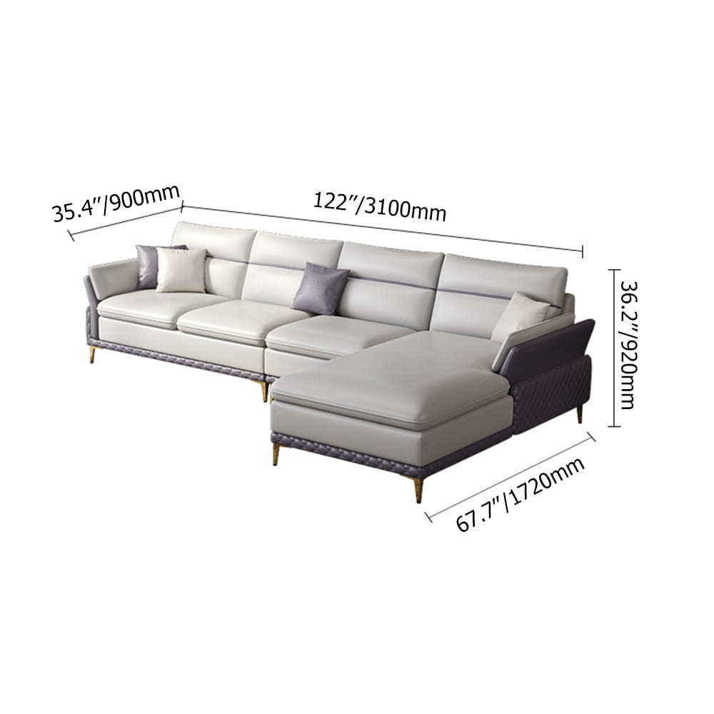 3100mm Grey Faux Leather Sectional Sofa with Right Chaise window image