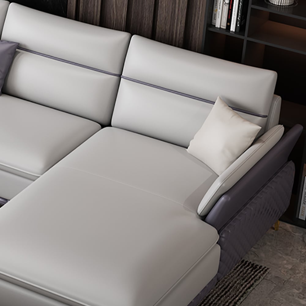 3100mm Grey Faux Leather Sectional Sofa with Right Chaise window image