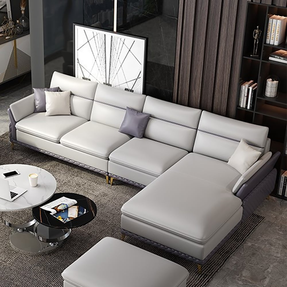 3100mm Grey Faux Leather Sectional Sofa with Right Chaise window image
