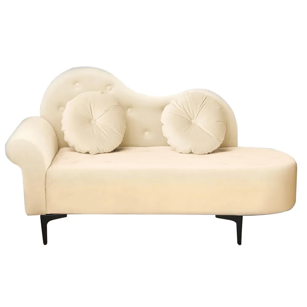 55.1" Beige Velvet Button Tufted Chesterfield Chaise Lounge with Pillows Sofa Couch window image