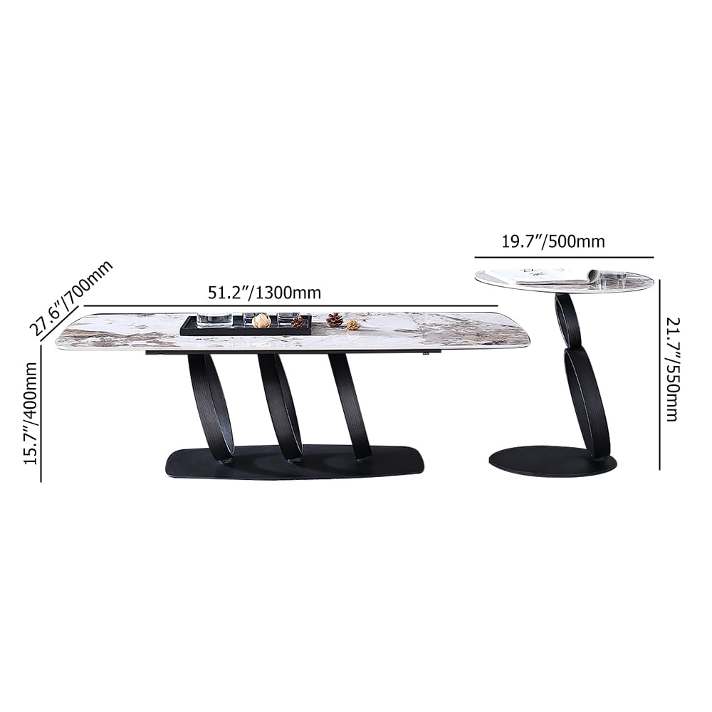 Table basse rectangulaire moderne Pandora et noire avec table d'appoint image de fenêtre