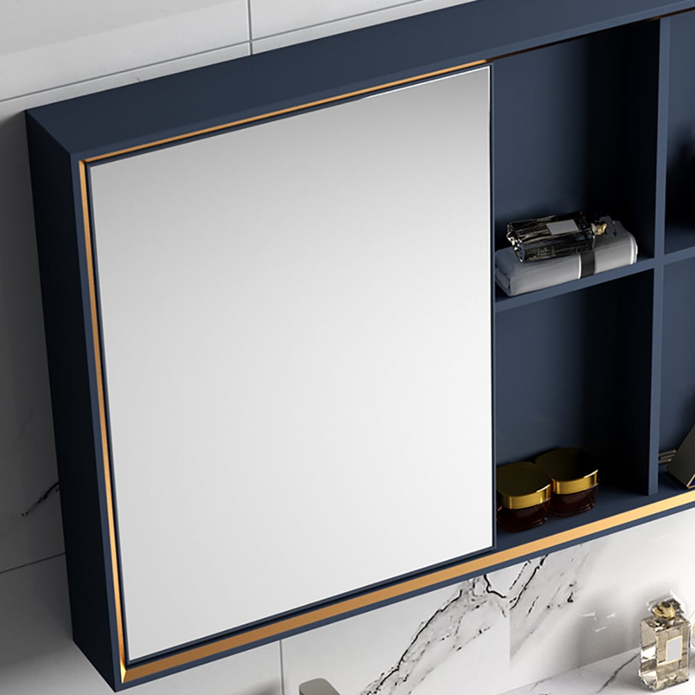 1000mm Blue Freestanding Bathroom Vanity Set Ceramic Basin with Medicine Cabinet window image