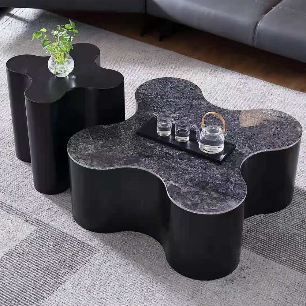 Contemporary Artistic Irregular Black Coffee Table & Side Table Set of 2 window image